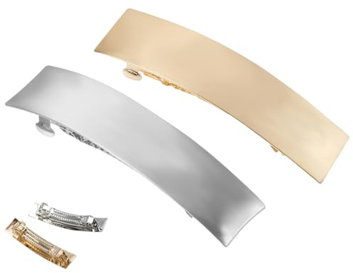 Lhbwhiz 2 stycken hårspännen, fransk liten metallhårnål, enkel rektangulär hårdekoration, vintage stil slätt hårklipp, för kvinnor och flickor (silver och guld)