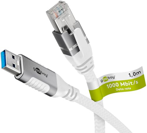 goobay 1m LAN-USB Câble 1 Gbit Transfert de données - USB A 3.0 vers RJ45 Ethernet Le câble CAT 6 connecte le routeur et l’ordinateur portable ou le PC - Remplace l’adaptateur USB vers LAN - 74157