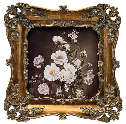 BILXIM 4x4 Small Vintage Picture Frame, Antique Bronze Gold Ornate Square Photo Frame, Wall Hanging or Tabletop Display, Decorative Floral Design Retro Home Decor, Photo Gallery Art