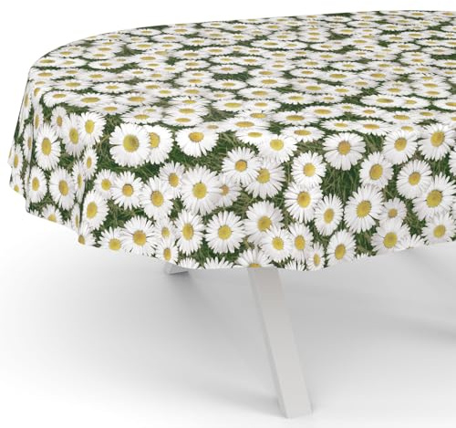 ANRO Wachstuchtischdecke Wachstischdecke Wachstuch Tischdecke abwaschbar Gartentischdecke Rund Oval Eckig Oval 180x140cm Schnittkante Kamille