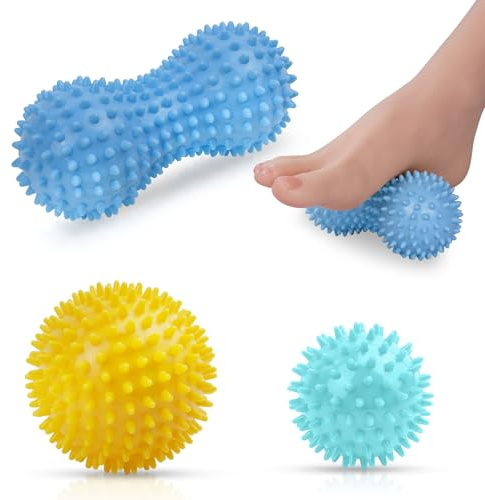 URAQT Set unique de 3 balles de massage différentes,Massage de Trigger Point, Boule Myofasicale, Boule d'exercice,Balle de Massage Pour Masser les Pieds, dos, épaules,Bras,Bleu Clair