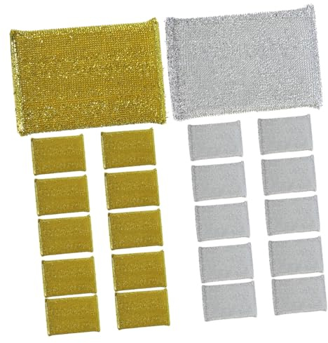 MOLUCKFU 24 esponjas de limpieza con purpurina doradas y plateadas duraderas para lavar platos con fuerte absorbencia, esponjas de cocina sin arañazos para el hogar y el baño