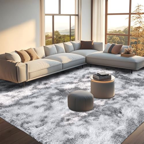 Rugs Living Room - 160x230cm Grey Large Rug for Living Room - Ultra Soft Fluffy Shaggy Rugs for Bedroom, Indoor Nursery Carpets for Kids Room Home Decor, Non Shedding, Anti-Slip Backing (Grey)