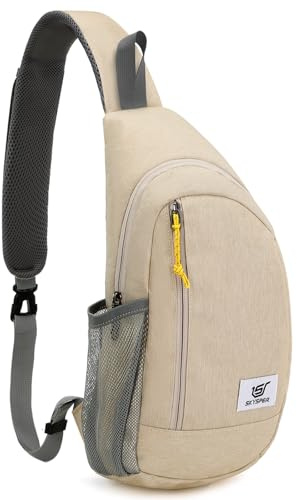 SKYSPER Sling Bag RFID Crossbody Sling Backpack Cross Body Shoulder Travel Bag Hiking Daypack for Women Men(Beige)