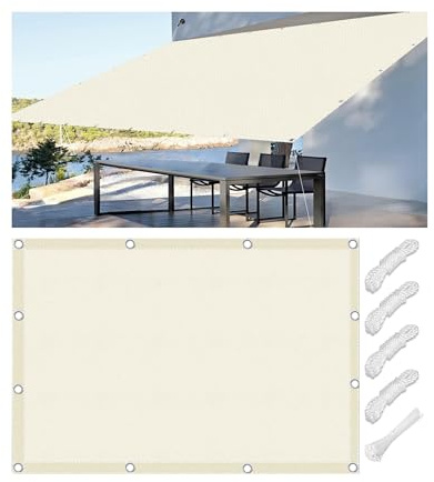 Toldo Vela Rectangular 1x2M Toldos Exterior Terraza Impermeable Toldo Vela de Sombra con Ojales y Cuerdas de Sujeción 98% protección UV para Exterior Patio jardín Crema