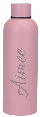 Personalised Engraved with Any Name Double Wall Insulated Water Bottle 500ml 17.5oz Hot Cold 5 Colours Available (Pink)