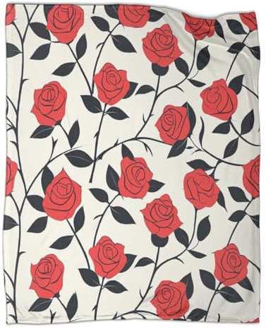 kaiyun Einfache rote Rosen Couverture 60x80inch(150x200cm),Couverture Chaude Et Confortable Avec Motif Pflanze Pattern,Ultra Douce Et Duveteuse Plaid