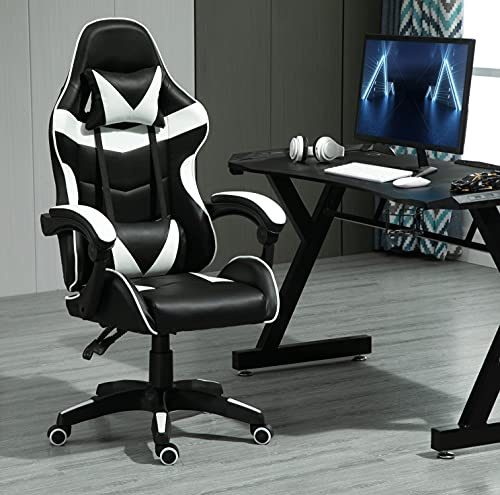 mcc direct Kontorsstol ergonomisk, skrivbordsstol, snurrstol, spelfåtölj, spelstol (vit)