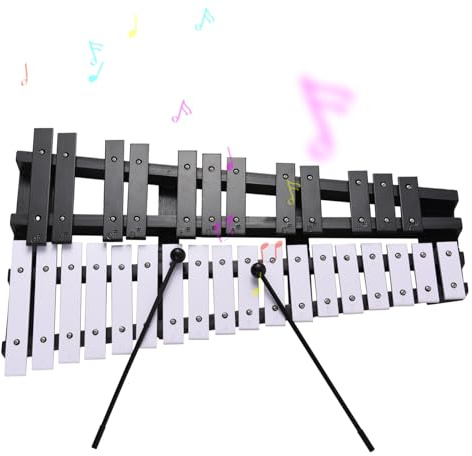 ZJchao Xylophon, Glockenspiel 30 Anmerkung Glockenspiel Falten Xylophon Holzrahmen Erwachsener 5 -mm -Dicke Aluminiumstangen Percussion Musical Instrument mit Tragenbeutel 2 MALTETS (Schwarz-Weiss)