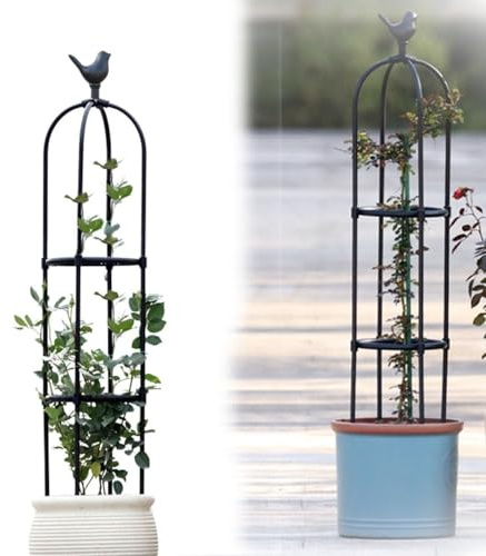 Metall Obelisk für Kletterpflanzen Höhen von 65 bis 205 cm Rankhilfe Ranksäule und Gartenspalier für Indoor & Outdoor, Ideal für Rosen und Blumen Robustes Design für Optimalen Halt(Black,40 x 205cm/15
