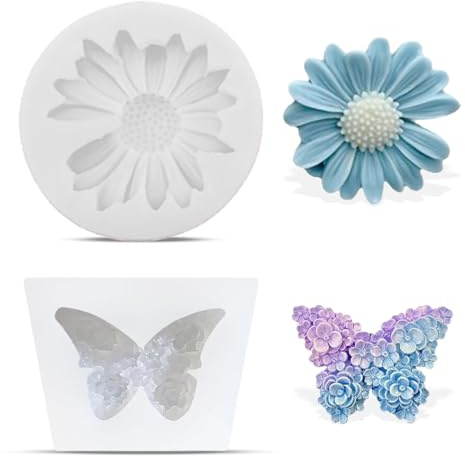 DOKRIN Moldes para velas,Molde de silicona para velas de aromaterapia con forma de flor y mariposa, 2 unidades