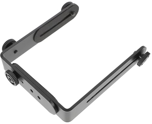 L-förmiger Kamerahalter mit 1/4 Zoll Metall, Schwarz, Verstellbar | Blitzgerät und Camcorder, Matte Oberfläche, Abnehmbare Verbindung, 4 Muttern, L-winkel
