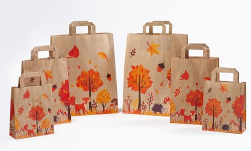 Papiertragetaschen mit Flachhenkel HERBST - 32 + 12 x 40 cm (10 Stück)