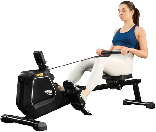 TREX SPORT Rudergerät für zuhause TX-880RM REIN | Magnetischer Ruderergometer klappbar, leise mit LCD-Display | 9 kg Schwungrad, 16 Stufen, bis 130 kg
