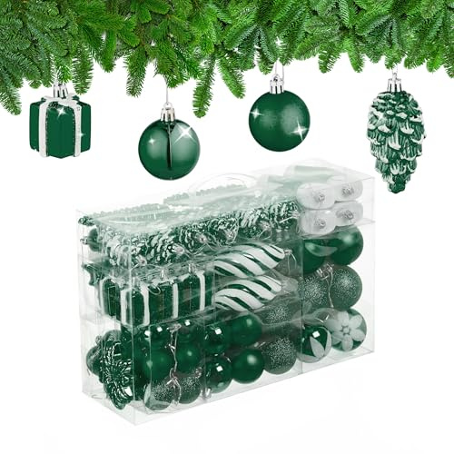 Relaxdays Weihnachtskugeln 72er Set, glitzernde, Matte & glänzende Baumkugeln, Stiefel, Herz & Zapfen, Kunststoff, Farbe