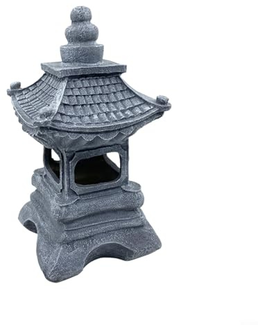 Gettimore Farol solar de la pagoda Zen, estatua de jardín de poliresina, luz LED, torre de piedra, decoración al aire libre para patio, jardín japonés, gris (B)