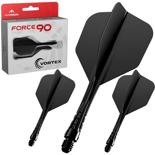Mission Darts | Force 90 Vortex | Integriertes Präzisions-geformtes Dart-Flight- und Schaftsystem | Mehrere Stile | Mehrere Farben. (Standard Nr. 6 - Medium, Vollschwarz)