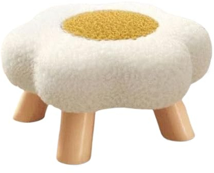Kawiithn Foot Stool Cartoon Flower Shape Pouf Soft Comfortable Sofa Footstool Ottoman Footrest with Padded Seat and Wood Legs for Playroom Entryway Living Room Bedroom Apartment Porch 27x20cm (White)