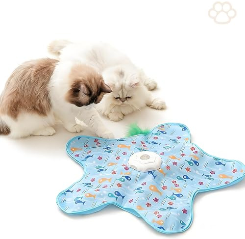 Calenxy Juguete interactivo para gatos con resorte automático, juguete para gatos autoempleo, juguetes eléctricos para gatos, juguete recargable para gatos con 3 plumas intercambiables