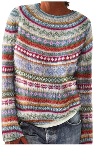 Generisch Norweger Pullover Damen Elegant Winter Rollkragenpullover Strickpullover Grobstrickpullover Casual Lose Langarm Pulli Oberteile Wollpullover Damen