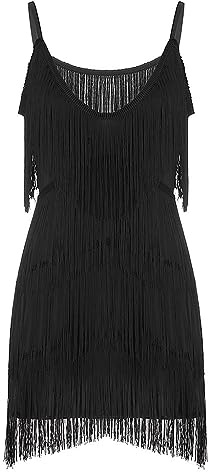 Robe Années 20 Charleston Femme sans Manche Robes Gatsby Cocktail à Bretelles Réglables Robe à Frange pour Déguisement Soirée à thème Danse Latine Salsa Tango