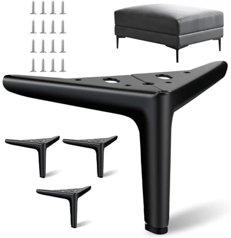 YNNHUDEEP 4 Pezzi Piedini per Mobili Nero 12 cm, Gambe per Tavolo in Metallo con Viti Incluse, Piedi per Tavolo, Divano, Letto, Armadietto e Mobile TV, Design Moderno