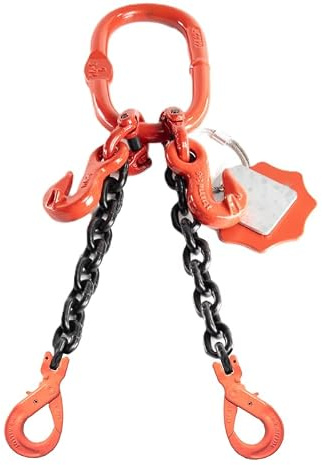 Alfa Logistik Kettengehänge 2-Strang 6mm x 1m mit Verkürzungshaken und Gabelkopfhaken Selbstschließend - Hochfest Anschlagkette - Krankette Robuste Ausführung - Kette Güteklasse 8