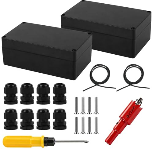 2 Pcs IP65 Junction Box Waterproof Electrical Box, Electronics Enclosure Project Boxes, Surface Mounted Junction Boxes, Plastic Electric Distribution Boxess, Black Project Case, with Accessories