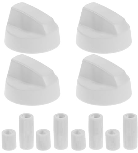 STAHAD Gas Stove Switch Knobs 4 Pack Universal Replacement with 12 Adapters White for Oven Cooktop Cooking