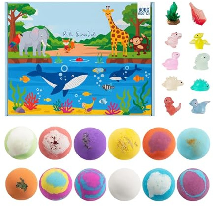 Schäumende Bunte Badebomben für Kinder Mit Spielzeug im Inneren 12 Stück | Badespielzeug-Set für Kinder für Kinder Mädchen Badewanne Kindertag Geburtstag