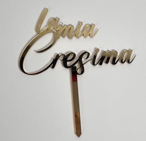Scritta La mia Cresima per Torta, in Plexiglass Oro Specchiato, Cake Topper Elegante con Stelo
