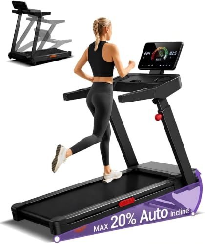 3.5 HP Treadmills for Home with Auto 20% Incline, 14KM/H Foldable Treadmill