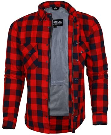 Bikers Gear Australien motorcykel Kevlar Aramid fodrad skyddande flanellskjorta, röd/svart med CE 1621-1 avtagbar rustning storlek 3XL