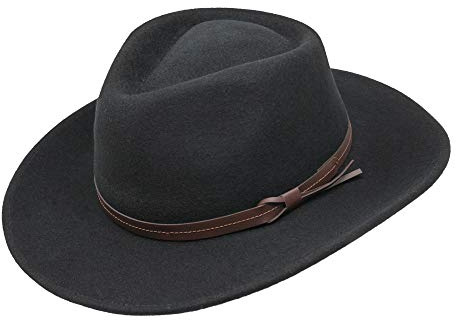 Hardy - Leichter Fedora Hut mit breiter Krempe und Lederband - 100% Wollfilz - Für die Reise knautschbar - Wasserabweisend