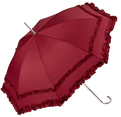 VON LILIENFELD Regenschirm Sonnenschirm Brautschirm Hochzeitsschirm Mary-Poppins-Schirm Auf-Automatik Mary mit Rüschen bordeaux