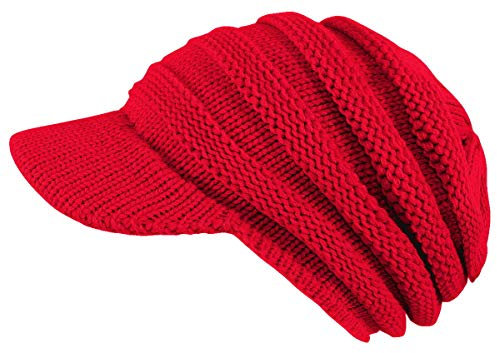 dy_mode Damen Strickmütze mit Schirm Schirmmütze Winter Mütze - A306 (A306-Knallrot)