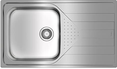 TEKA Fregadero Encastrado 1 Cubeta con Escurridor Derecha, Acero Inoxidable, Profundidad 190mm, Mueble 50cm, Desagüe Manual con Canasta 3½ y Sifón, Universe 50 T-XP 1C 1E Plus