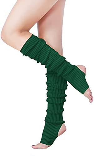 v28 Women’s Neon Knit Leg Warmer for 80s Party Dance Sports Yoga (Hole 61-Darkgreen)