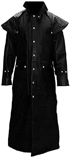 UbAli Cappotto lungo da uomo in vera pelle Steampunk Trench Matrix nero e marrone cappotto spolverino equitazione caccia, Nero , XL