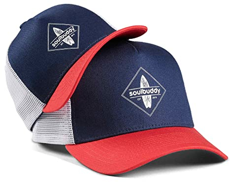 Soulbuddy Trucker Cap Herren Trucker Cap Kinder – 2er-Set Familien Outfit Set – Geschenk Vatertag – Vatertagsgeschenk – Vater Sohn Partnerlook – Blau-Rot – One Size und Kids M