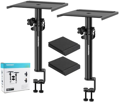 Vondynote Set di 2 supporti per monitor da studio con morsetto da scrivania per altoparlanti con cuscinetti isolanti