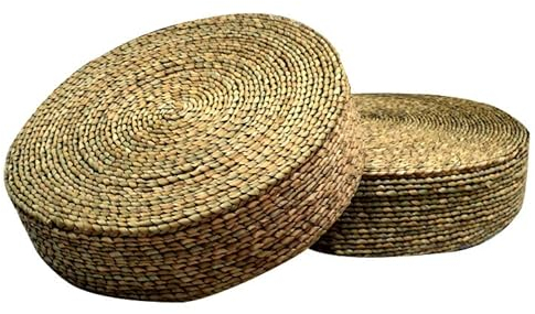Fine Asianliving Orientalischer Pouf Handgefertigter Natürlicher Rohrkolben D50xH12cm