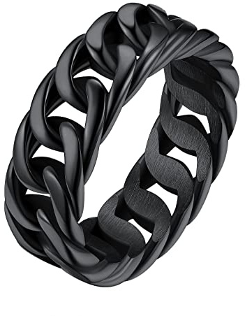 FindChic Anello cubano uomo anello nero acciaio inossidabile, anello uomo catena acciaio inossidabile anello catena cubana nera anello uomo nero