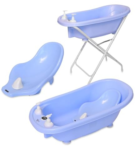 Lorelli Babybadewannen-Set Babybadewanne 88 cm Badesitz Badewannenständer Ablauf blau