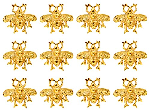 ETHNICITI 12 x Golden Bumble Bee Handcrafted Vintage Knob Cupboards Drawer Cabinets Wardrobe Dresser Vanity Kitchen Bedroom Living Room Upcycle Furniture Shabby Chic Animal Metal Gold Bee Pull Handle