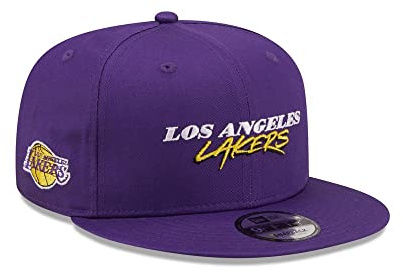 New Era Casquette 9Fifty NBA Script Team LakersEra Homme - Snapback de Baseball Snapback, avec Visiere Hiver Automne-Hiver - M/L (57-59 cm) Lilas