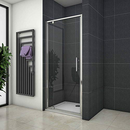 Acezanble 700x1900mm Pivot Hinge Shower Door 5mm Safety Glass with 700x700mm Shower Tray Free Waste