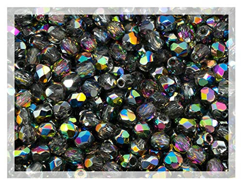 25g (600+ pcs) Faceted Fire Polished Pressed Czech Glass Beads 3 mm, Crystal Vitrail Medium double sided 00030-28137