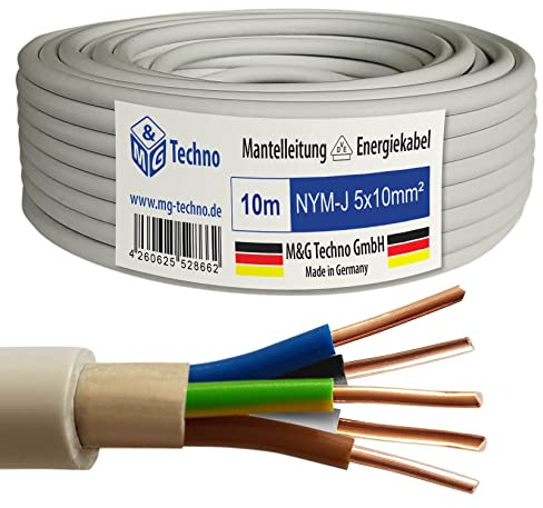 M&G Techno 10m NYM-J 5x10 mm² Mantelleitung Feuchtraumkabel Elektrokabel Kupfer Made in Germany