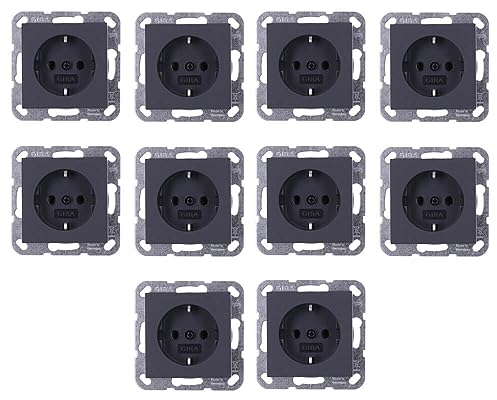 10 Stück Gira 418828 SCHUKO- Steckdose System 55 Anthrazit